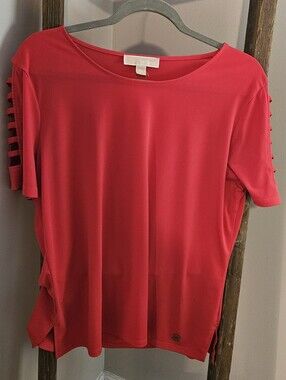 Michael Kors Bright Red Short-Sleeve Ladder-Sleeve Tee